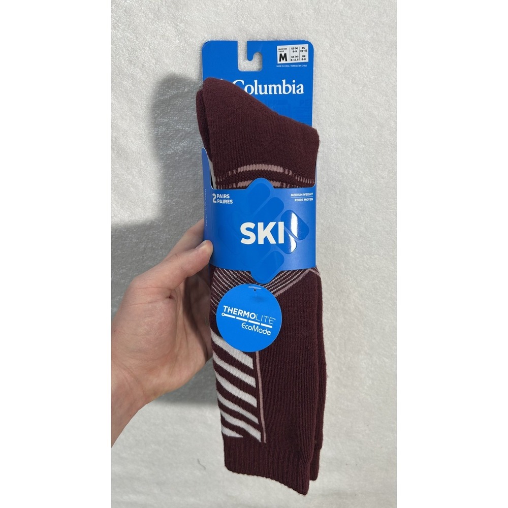 Columbia Womens Size M Over The Calf Maroon Red Ski Socks